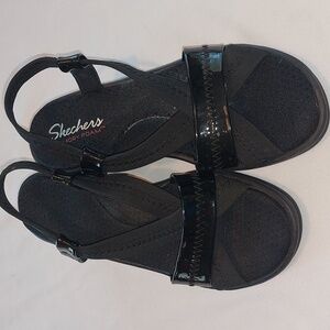 Sketchers Memory foam Black wedged Heel Sandle .Size 9